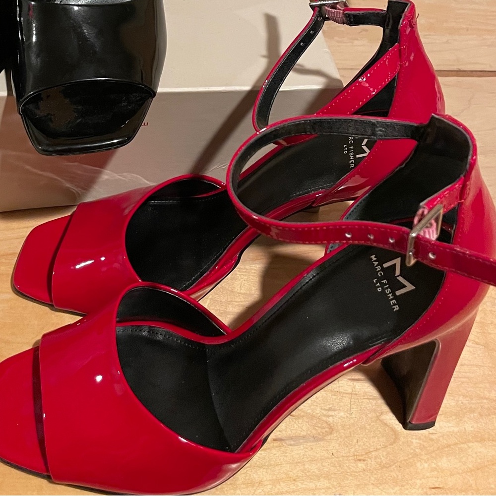 Red Marc Fisher Open Toe Platform Heels
